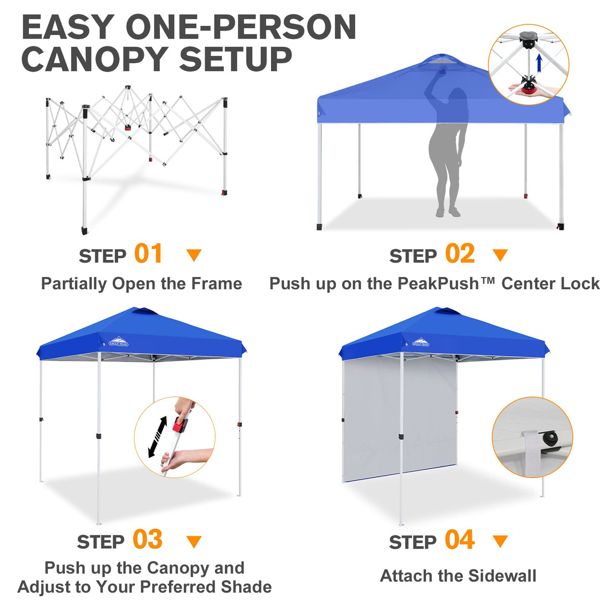 6.6x6.6 Pop Up Canopy Tent with 1 Sidewall - Eagle Peak®