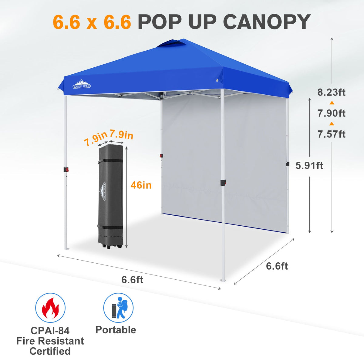 6.6x6.6 Pop Up Canopy Tent with 1 Sidewall - Eagle Peak®