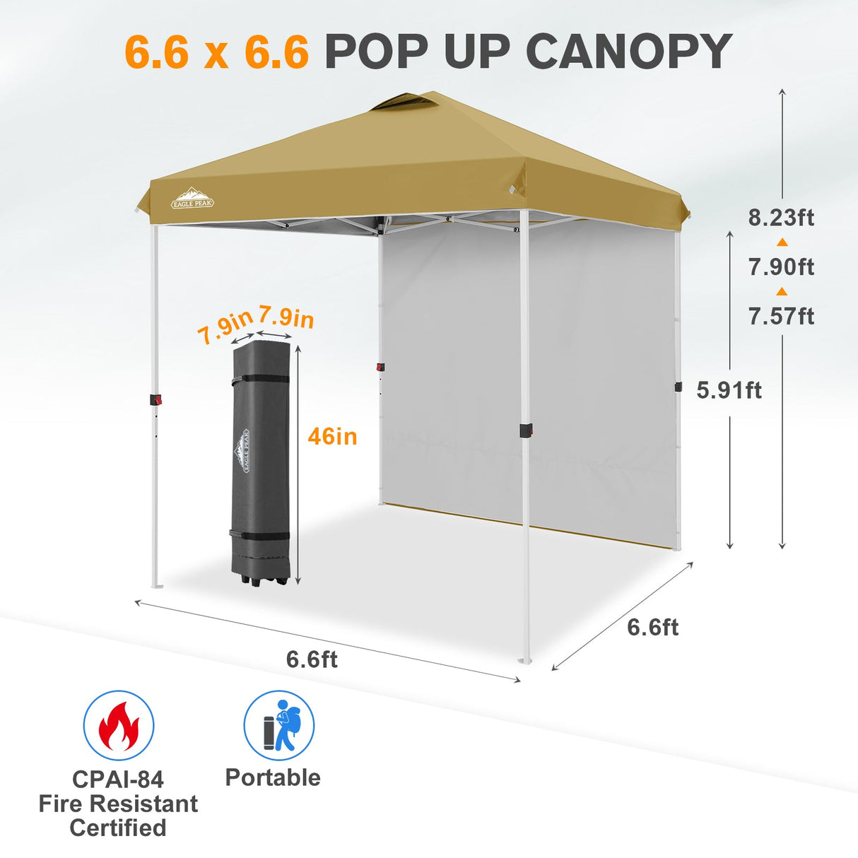 6.6x6.6 Pop Up Canopy Tent with 1 Sidewall - Eagle Peak®