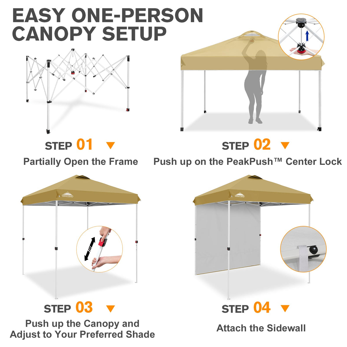 6.6x6.6 Pop Up Canopy Tent with 1 Sidewall - Eagle Peak®