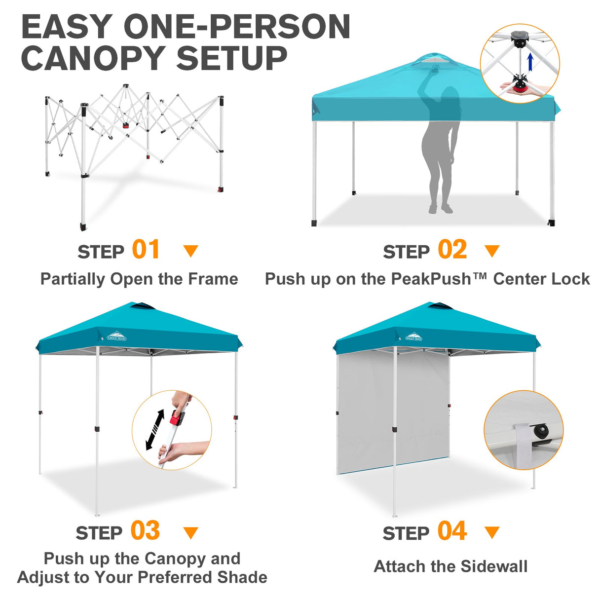 6.6x6.6 Pop Up Canopy Tent with 1 Sidewall - Eagle Peak®