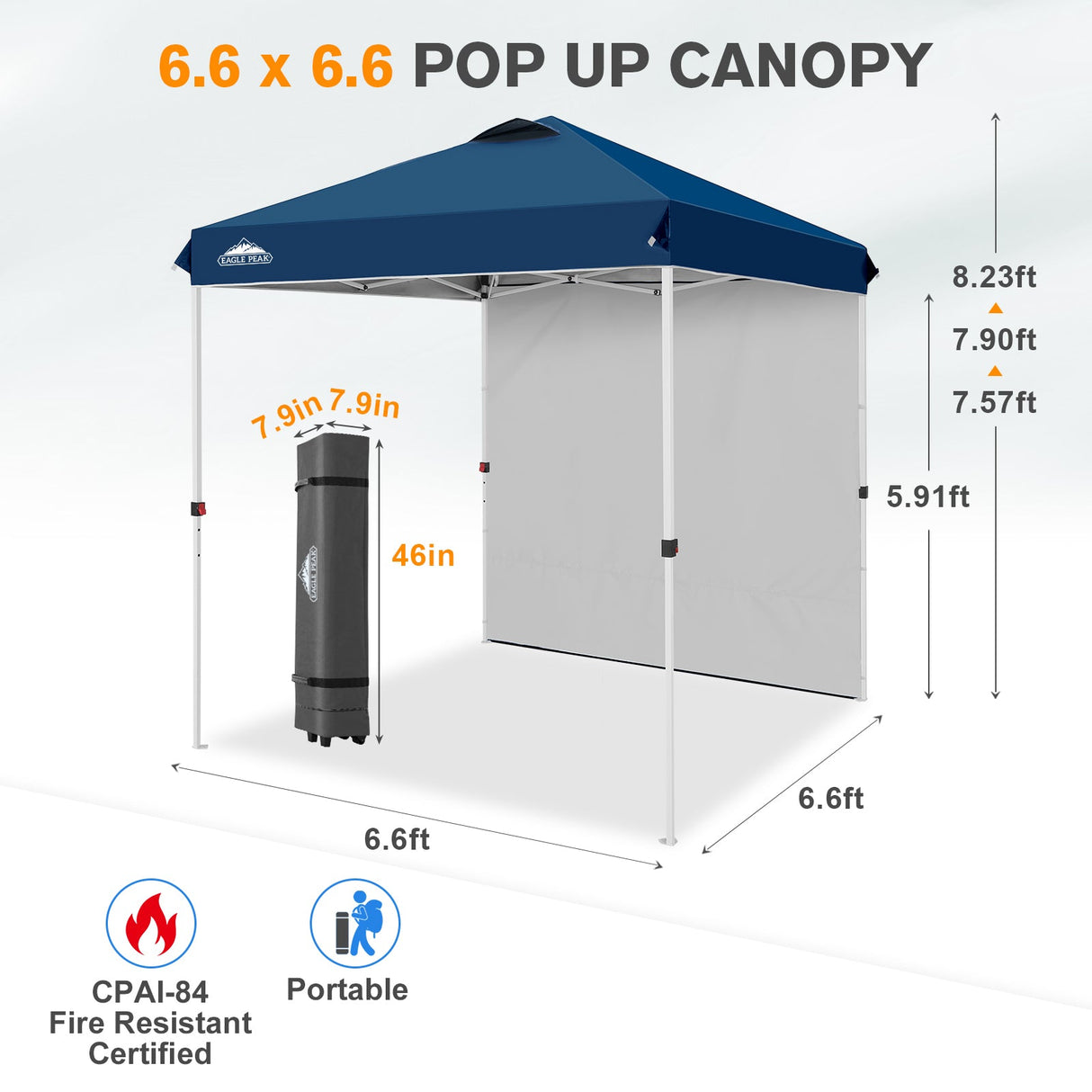 6.6x6.6 Pop Up Canopy Tent with 1 Sidewall - Eagle Peak®