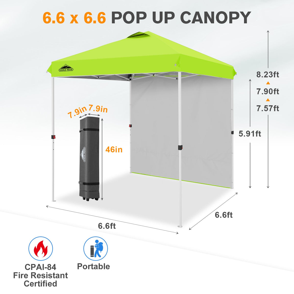 6.6x6.6 Pop Up Canopy Tent with 1 Sidewall - Eagle Peak®