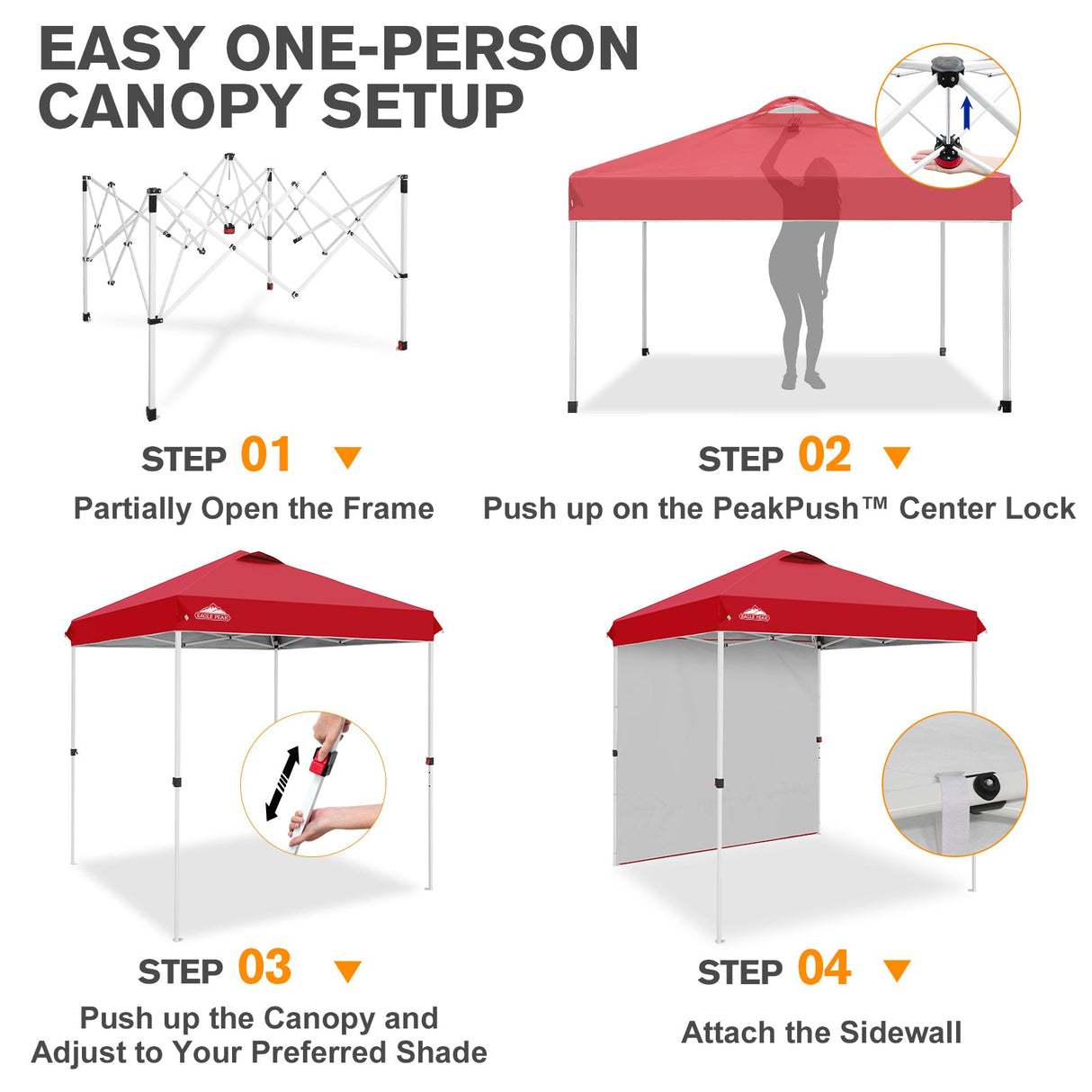 6.6x6.6 Pop Up Canopy Tent with 1 Sidewall - Eagle Peak®