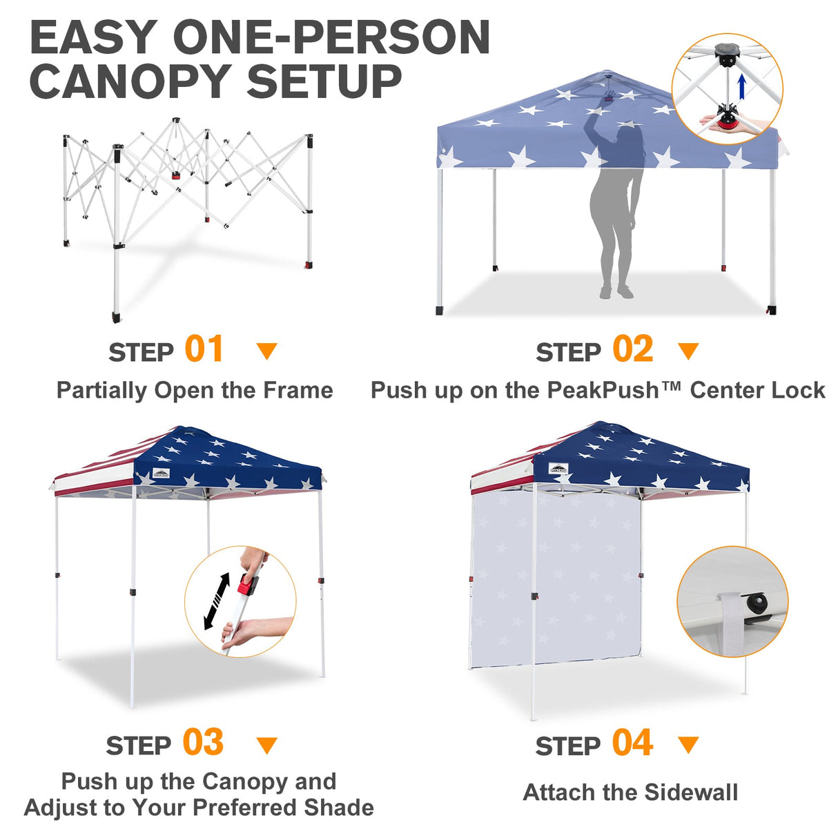 6.6x6.6 Pop Up Canopy Tent with 1 Sidewall - Eagle Peak®