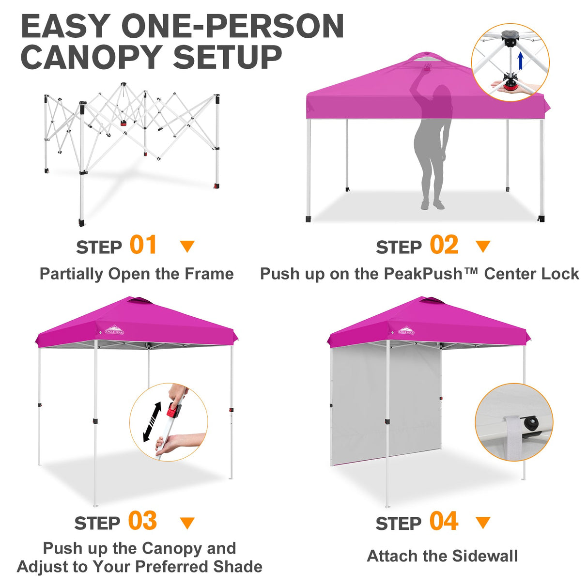 6.6x6.6 Pop Up Canopy Tent with 1 Sidewall - Eagle Peak®