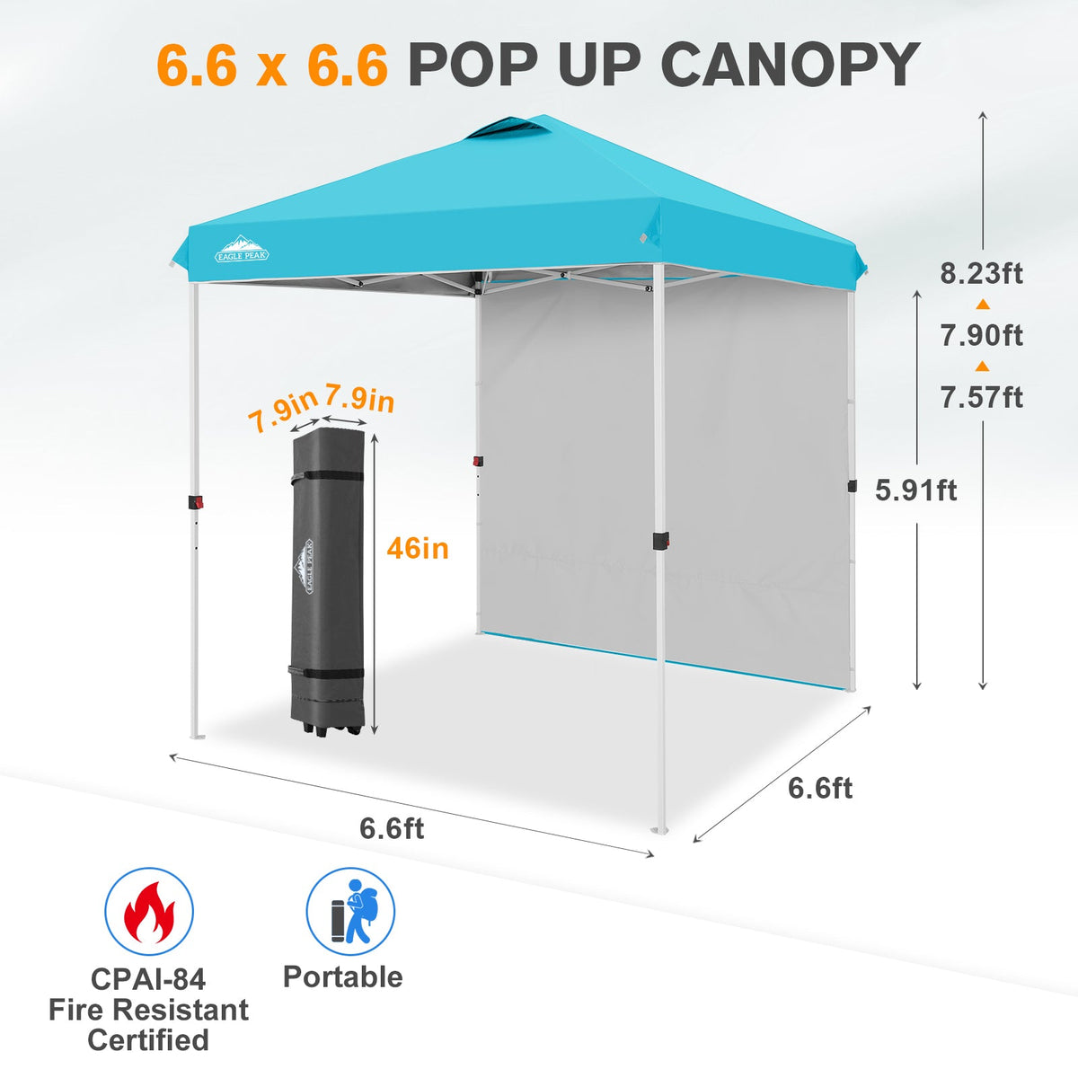 6.6x6.6 Pop Up Canopy Tent with 1 Sidewall - Eagle Peak®