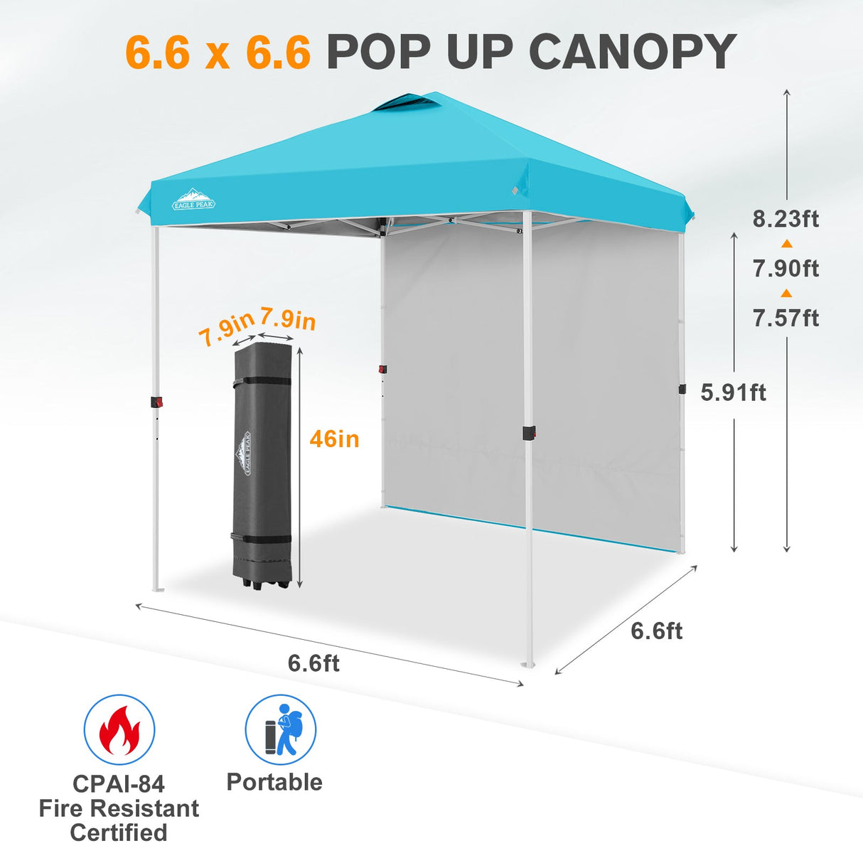 6.6x6.6 Pop Up Canopy Tent with 1 Sidewall - Eagle Peak®