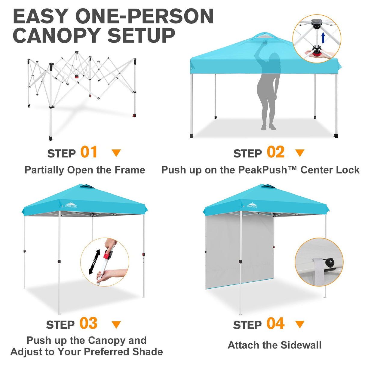 6.6x6.6 Pop Up Canopy Tent with 1 Sidewall - Eagle Peak®