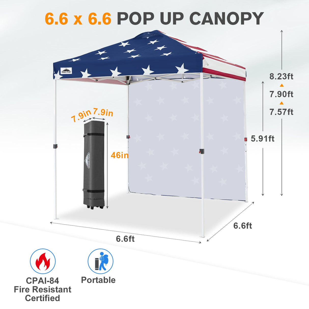 6.6x6.6 Pop Up Canopy Tent with 1 Sidewall - Eagle Peak®
