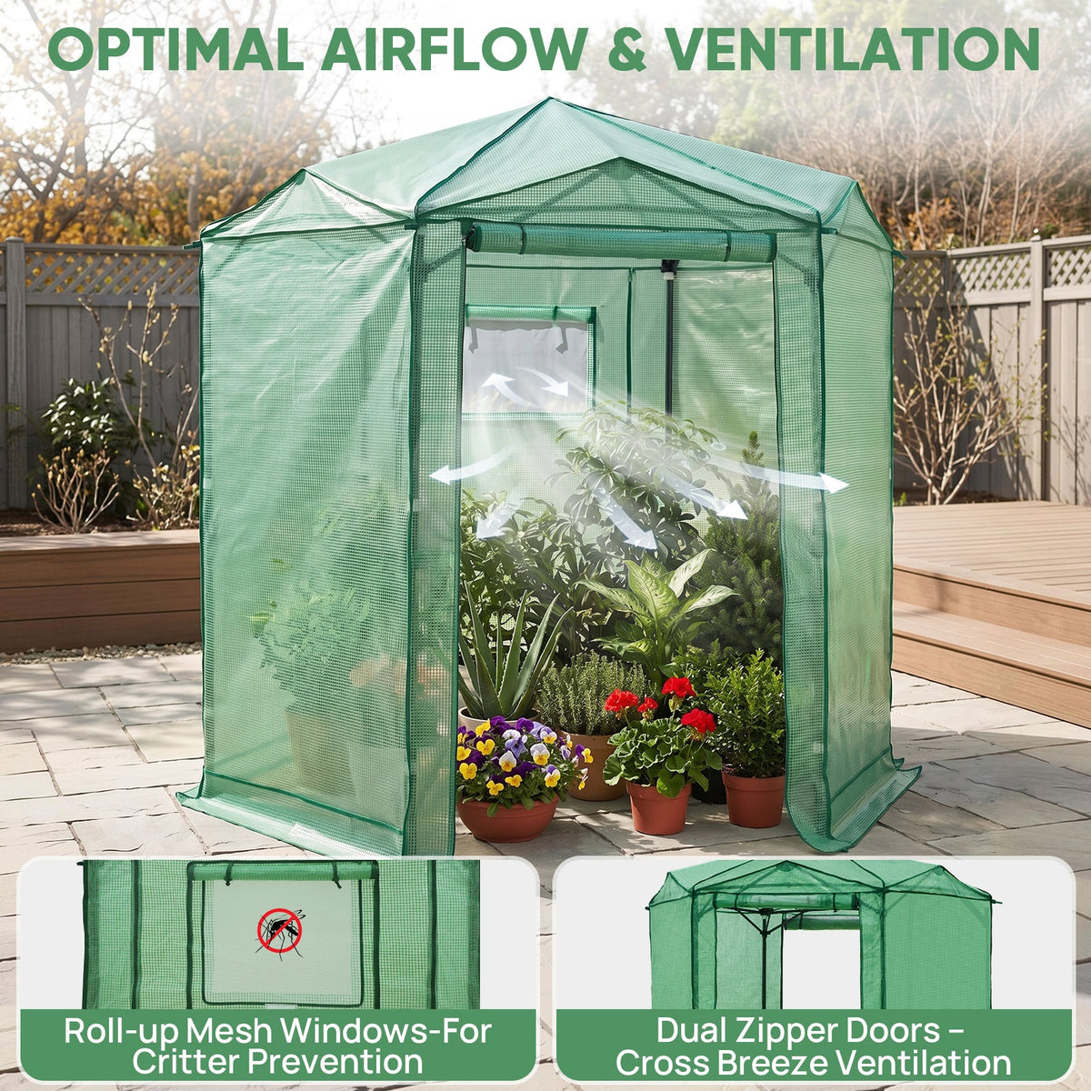 6.6x6.6/8.5x8.5 Easy Setup Pop Up Greenhouse, Hexagon - Eagle Peak®