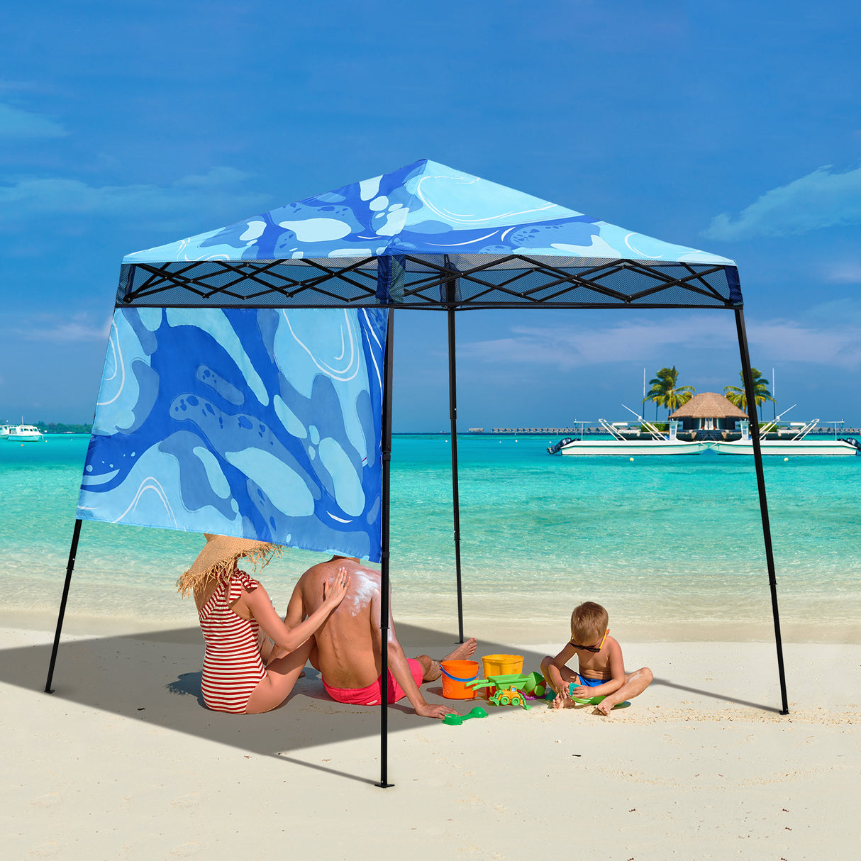 8x8 Backpack Pop Up Canopy Tent w/ Sidewall 8x8 Base 6x6 Top, Unique Printing Fabric