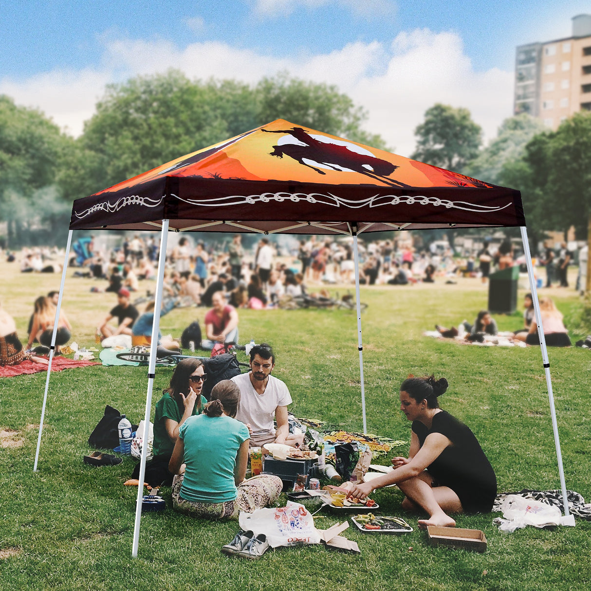 Slant Leg Pop up Canopy Tent, 10x10 Base 8x8 Top with SHADE GRAPHiX High Quality Digital Printed Top