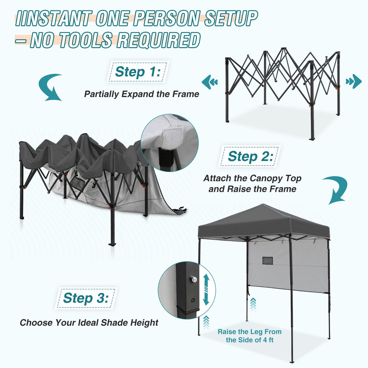 6x4 ft Instant Pop Up Canopy with Adjustable Sun Wall - Eagle Peak Custom Canopy Tent