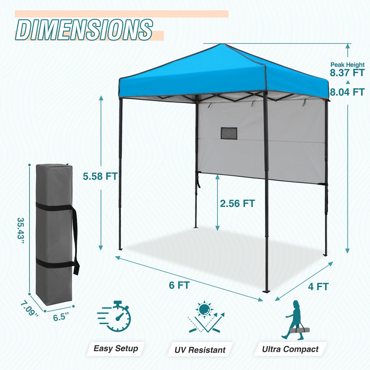 6x4 ft Instant Pop Up Canopy with Adjustable Sun Wall - Eagle Peak Custom Canopy Tent