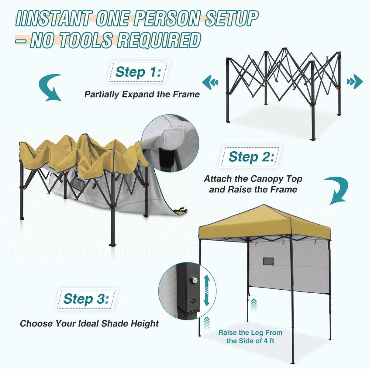 6x4 ft Instant Pop Up Canopy with Adjustable Sun Wall - Eagle Peak Custom Canopy Tent