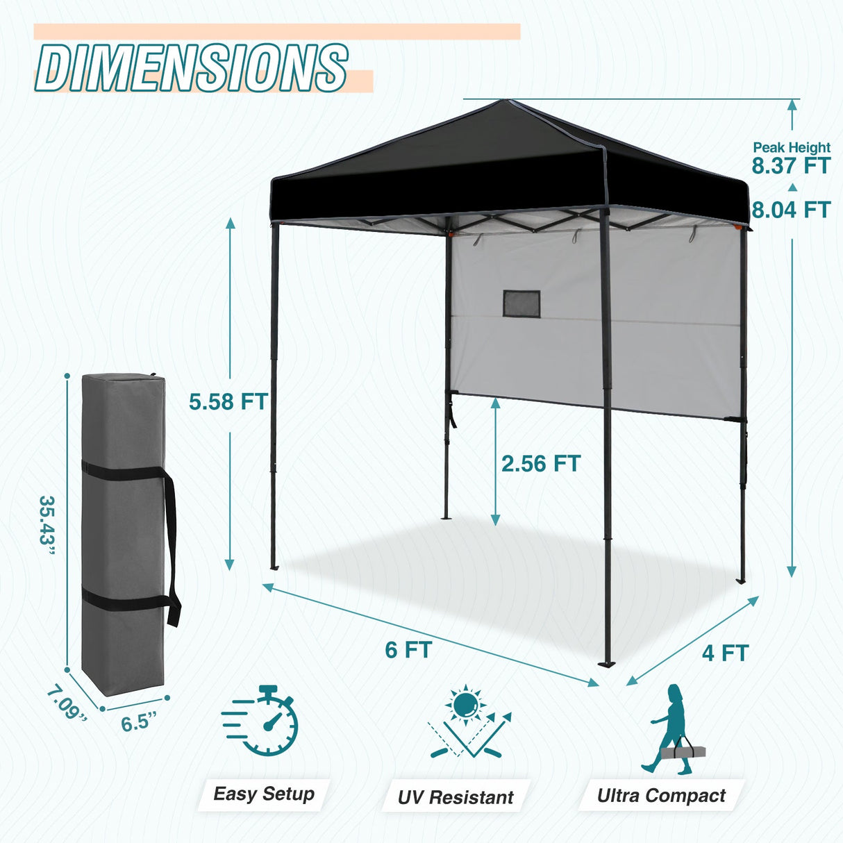 6x4 ft Instant Pop Up Canopy with Adjustable Sun Wall - Eagle Peak Custom Canopy Tent