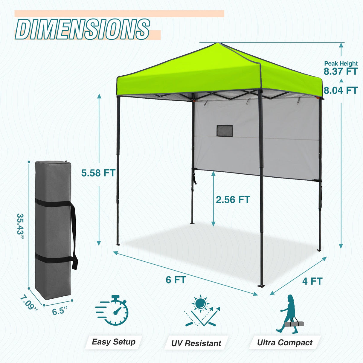 6x4 ft Instant Pop Up Canopy with Adjustable Sun Wall - Eagle Peak Custom Canopy Tent