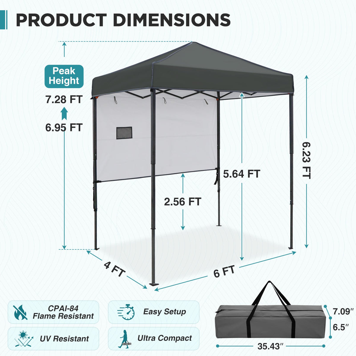 6x4 Instant Pop Up Canopy Tent with 1 Half Wall - Eagle Peak®