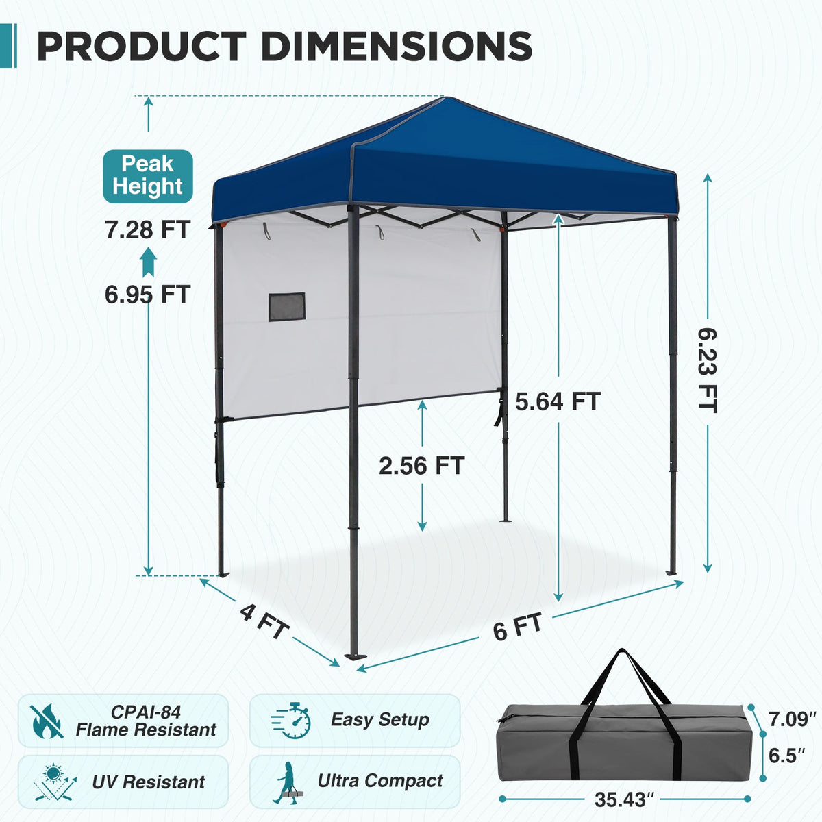 6x4 Instant Pop Up Canopy Tent with 1 Half Wall - Eagle Peak®