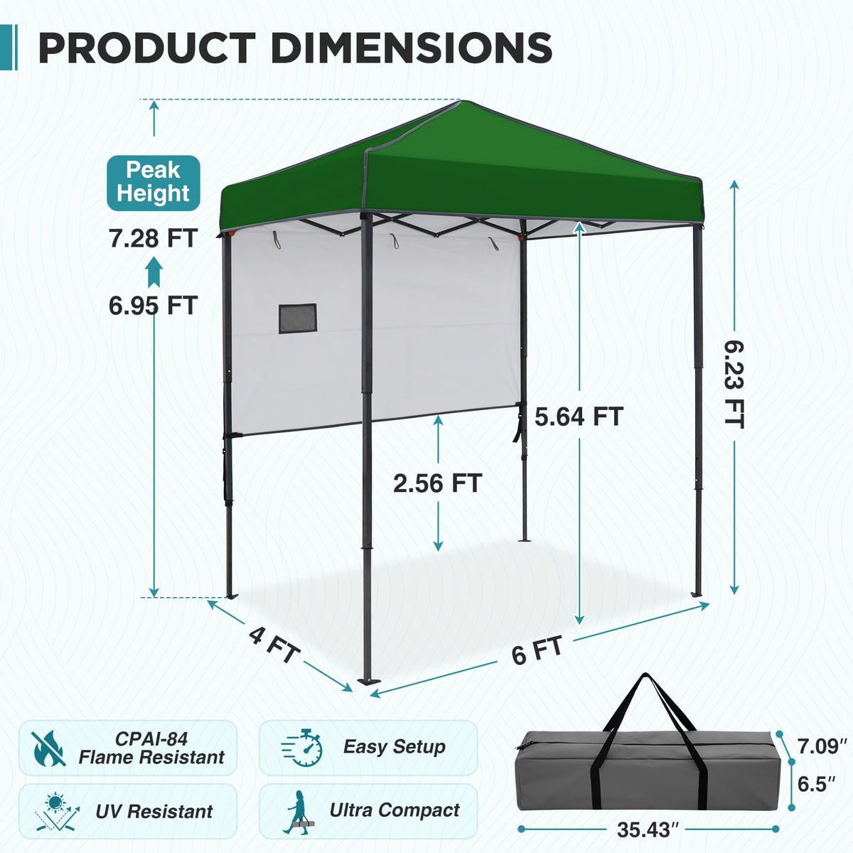 6x4 Instant Pop Up Canopy Tent with 1 Half Wall - Eagle Peak®
