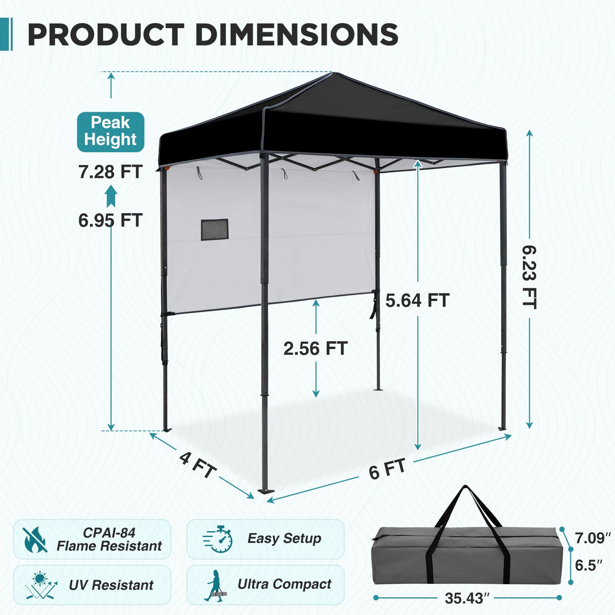 6x4 Instant Pop Up Canopy Tent with 1 Half Wall - Eagle Peak®