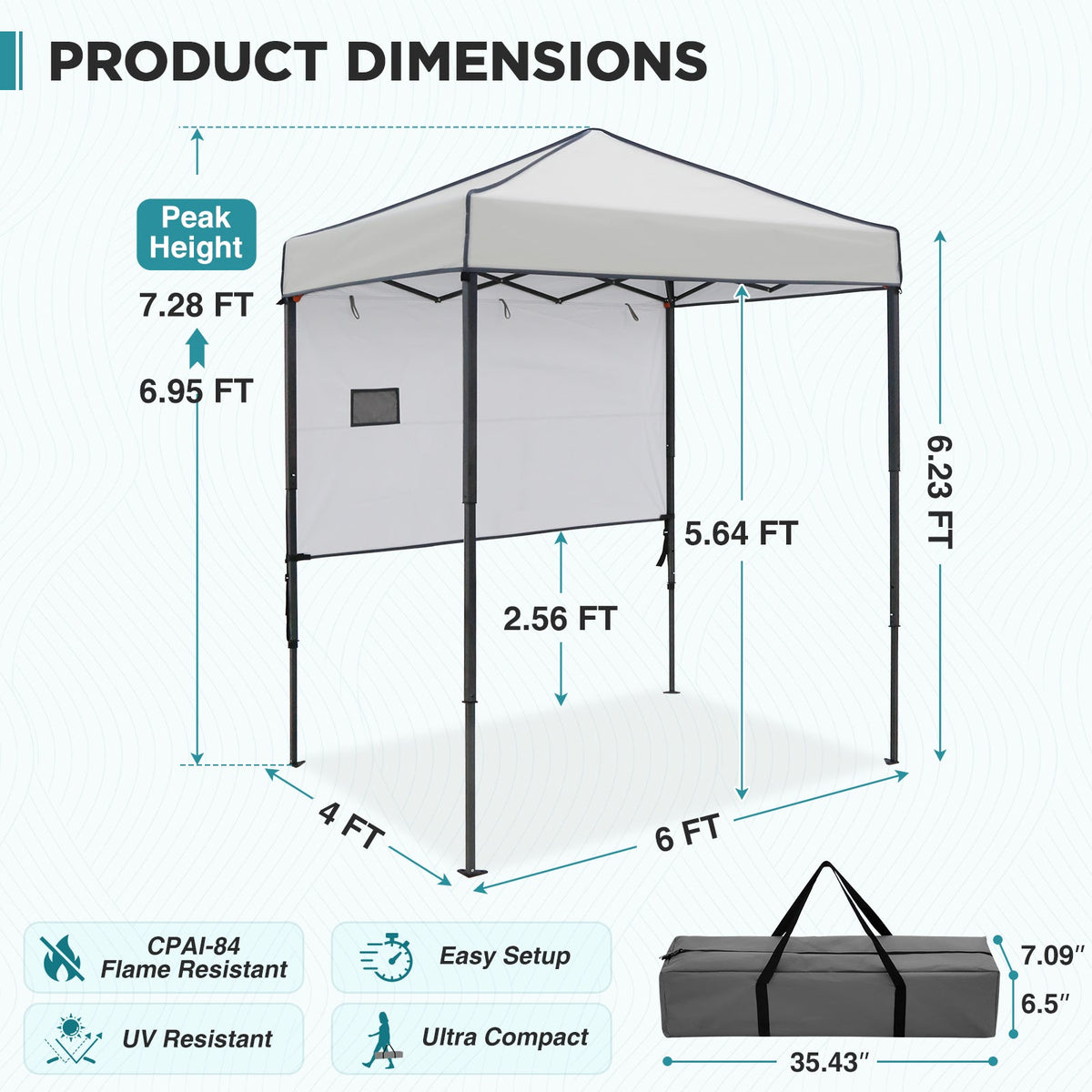 6x4 Instant Pop Up Canopy Tent with 1 Half Wall - Eagle Peak®