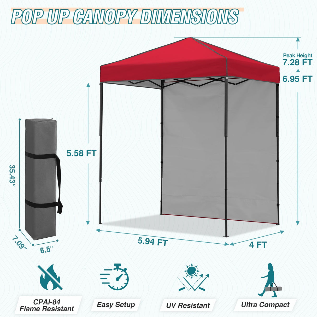 6x4 Instant Pop Up Canopy Tent with 1 Side Wall Panel - Eagle Peak Custom Canopy Tent