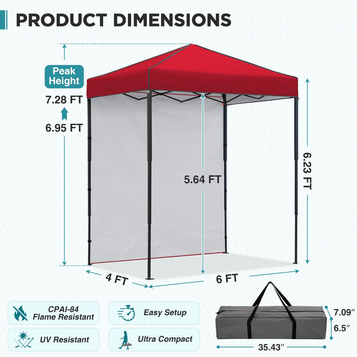 6x4 Instant Pop Up Canopy Tent with 1 Side Wall Panel - Eagle Peak®