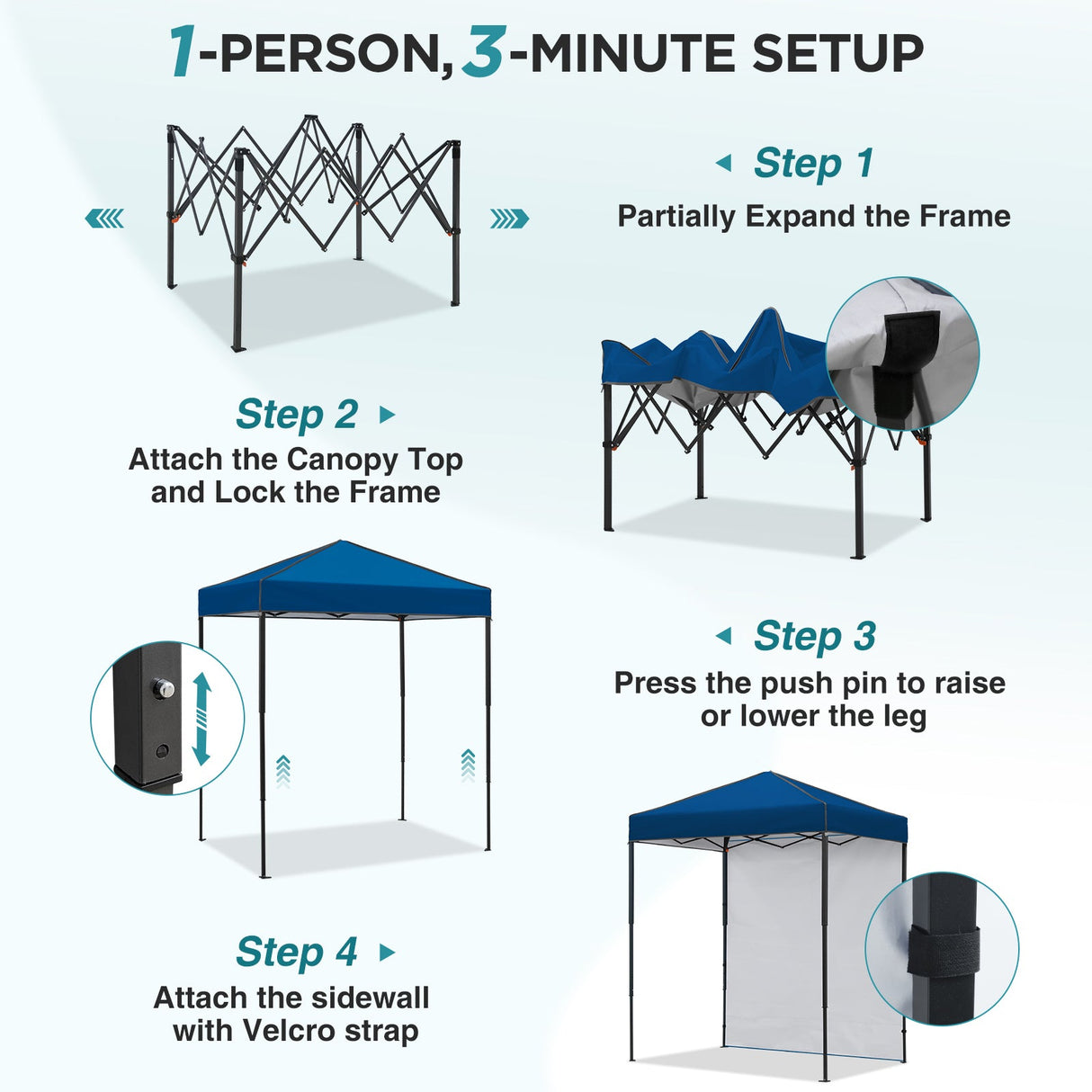 6x4 Instant Pop Up Canopy Tent with 1 Side Wall Panel - Eagle Peak®