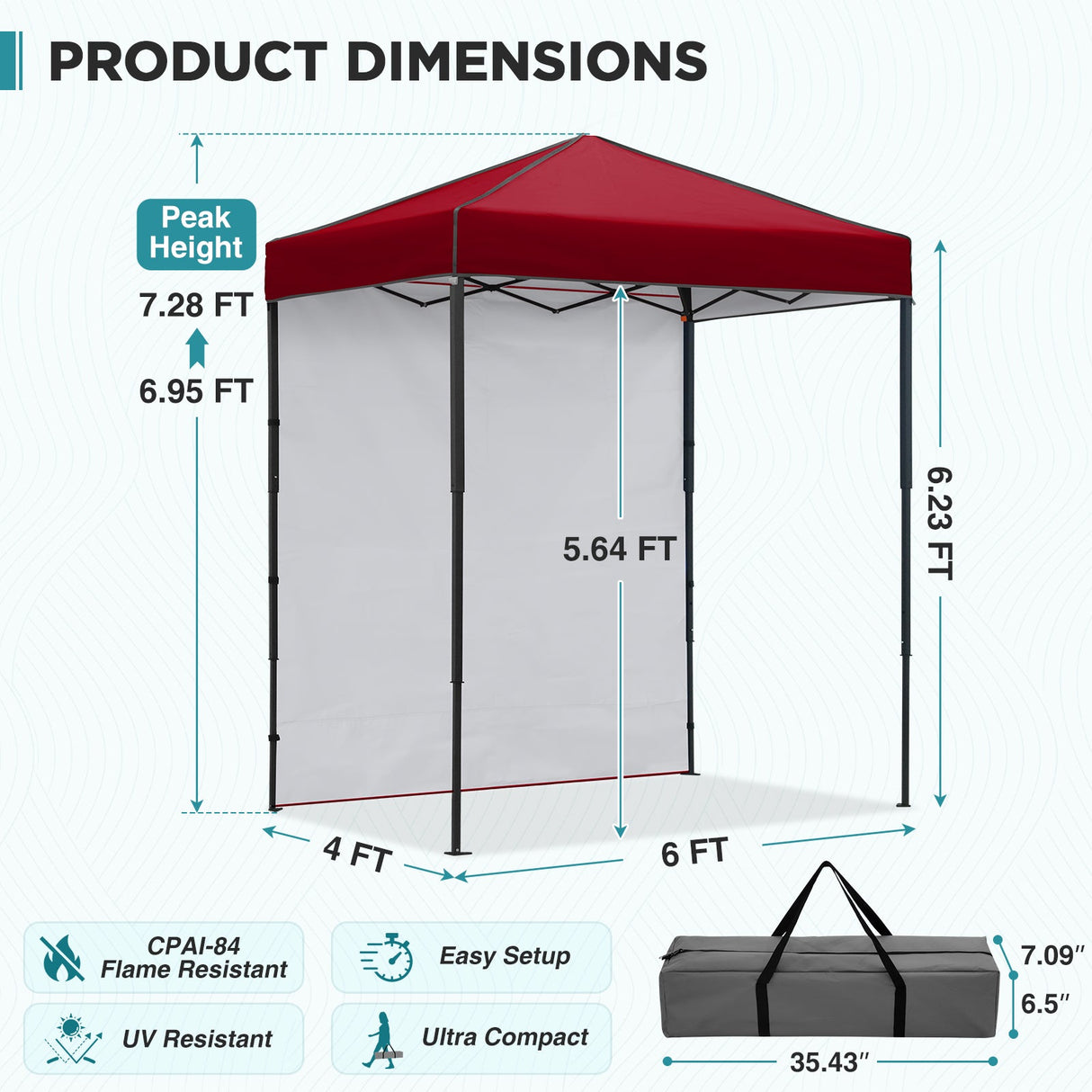 6x4 Instant Pop Up Canopy Tent with 1 Side Wall Panel - Eagle Peak®