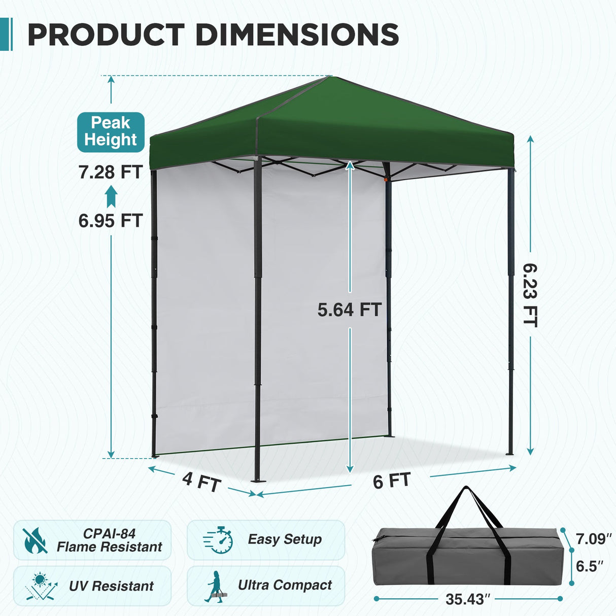 6x4 Instant Pop Up Canopy Tent with 1 Side Wall Panel - Eagle Peak®