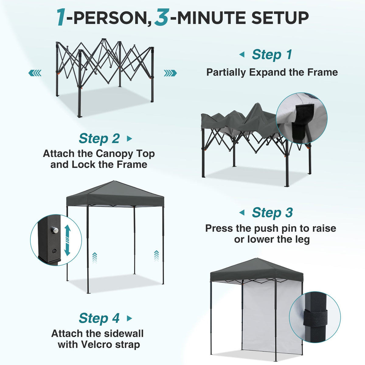 6x4 Instant Pop Up Canopy Tent with 1 Sidewall - Eagle Peak®