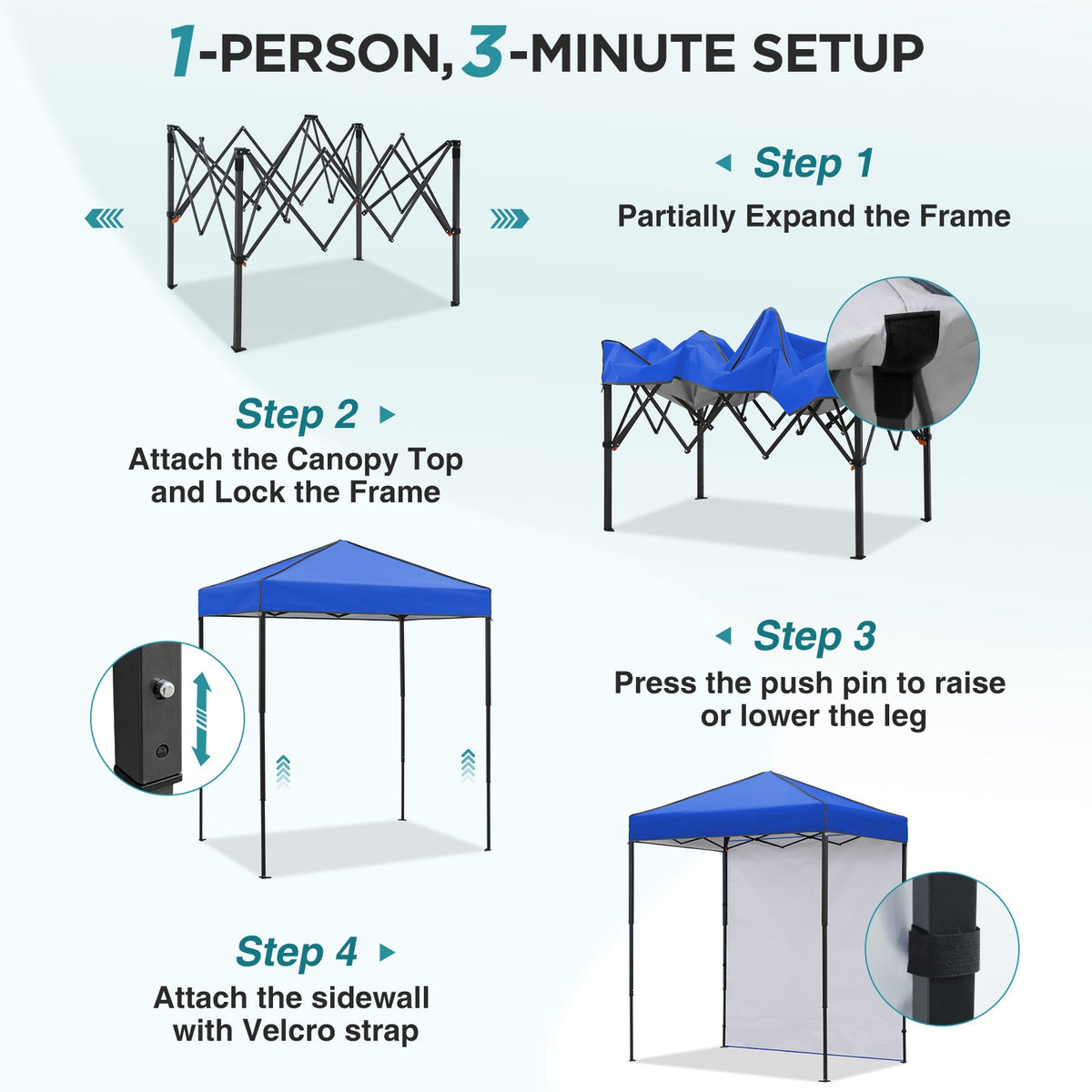 6x4 Instant Pop Up Canopy Tent with 1 Sidewall - Eagle Peak®