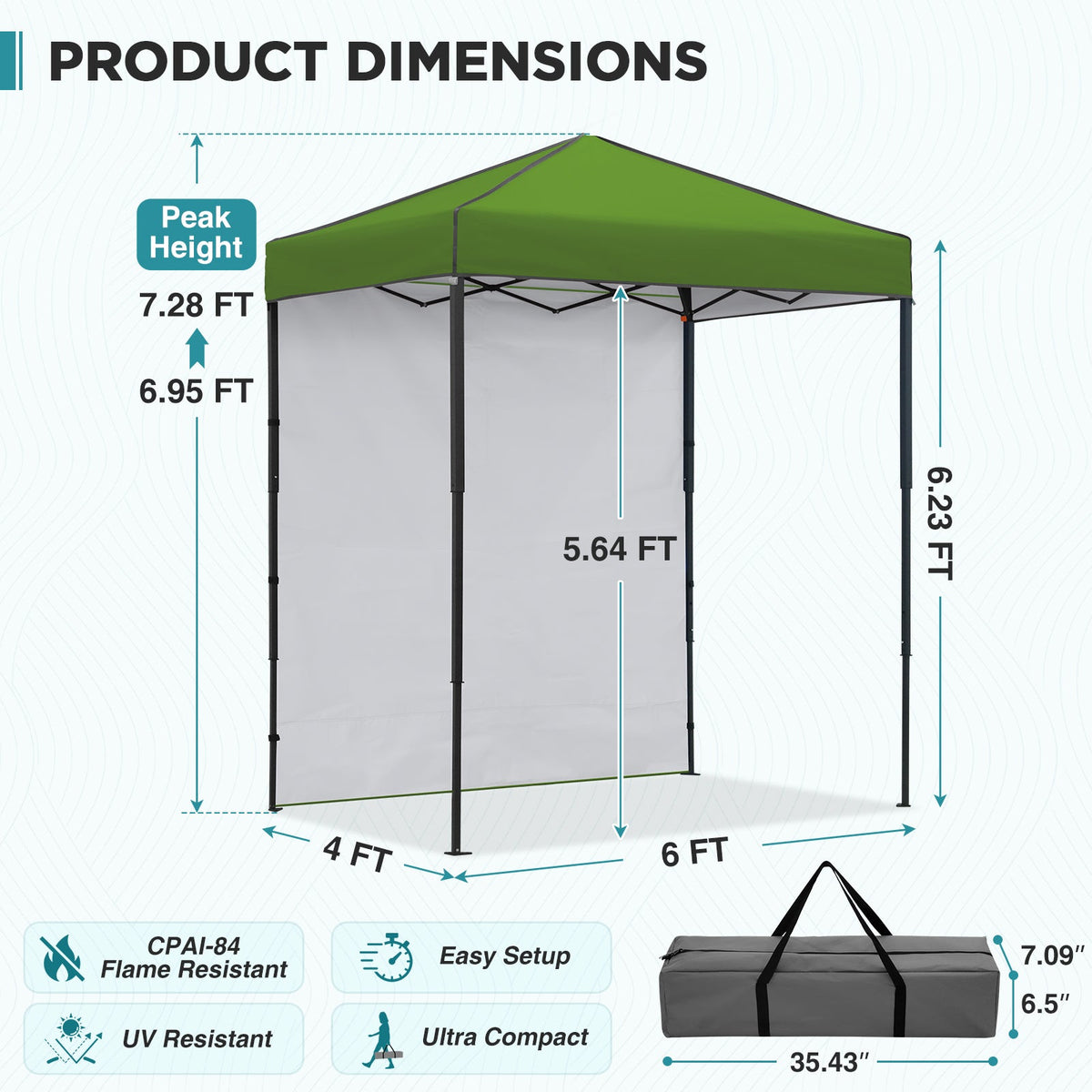 6x4 Instant Pop Up Canopy Tent with 1 Sidewall - Eagle Peak®