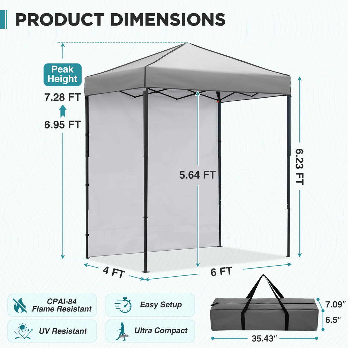 6x4 Instant Pop Up Canopy Tent with 1 Sidewall - Eagle Peak®