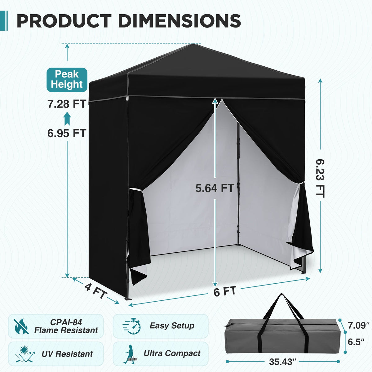6x4 Instant Pop Up Canopy Tent with 4 Sidewalls - Eagle Peak®