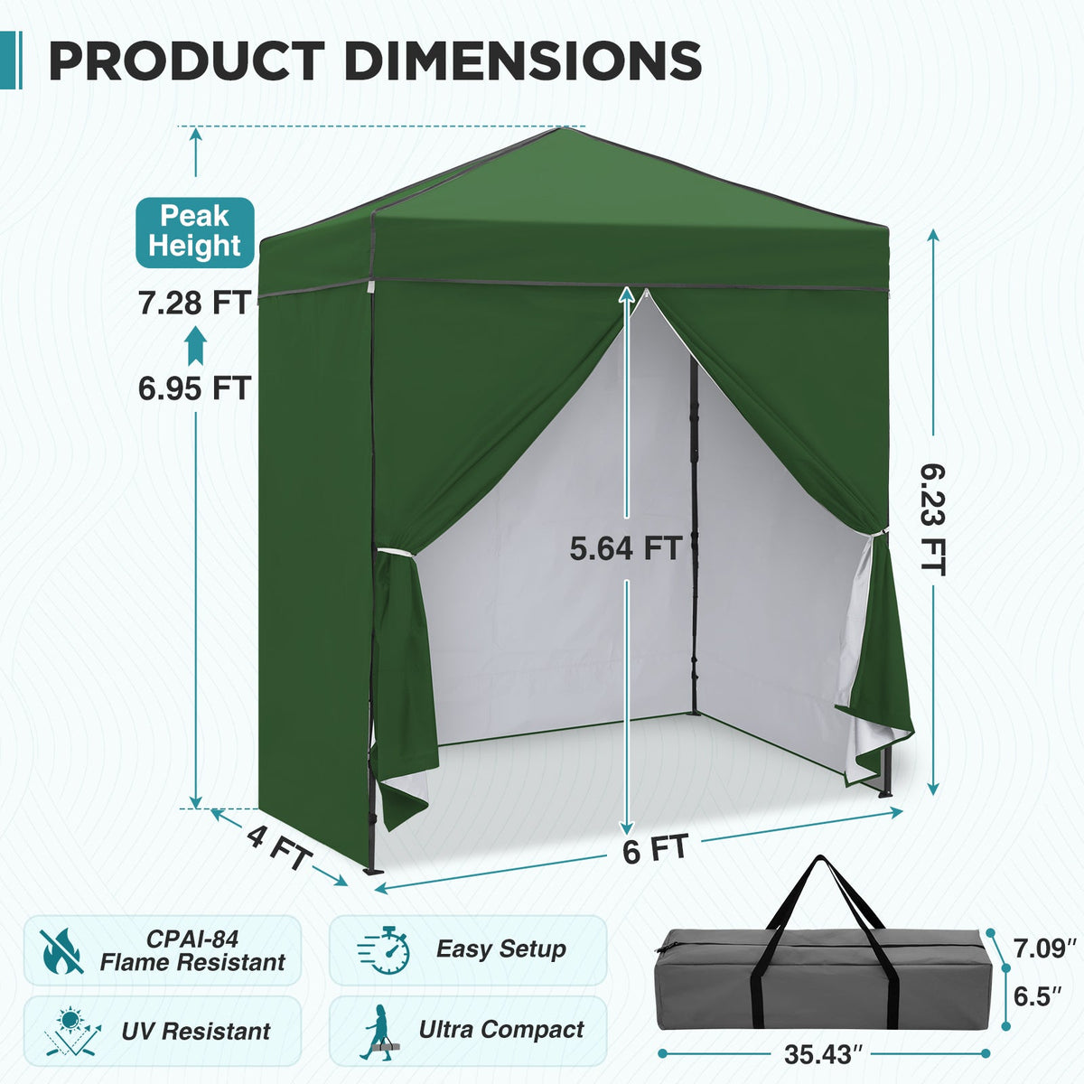 6x4 Instant Pop Up Canopy Tent with 4 Sidewalls - Eagle Peak®