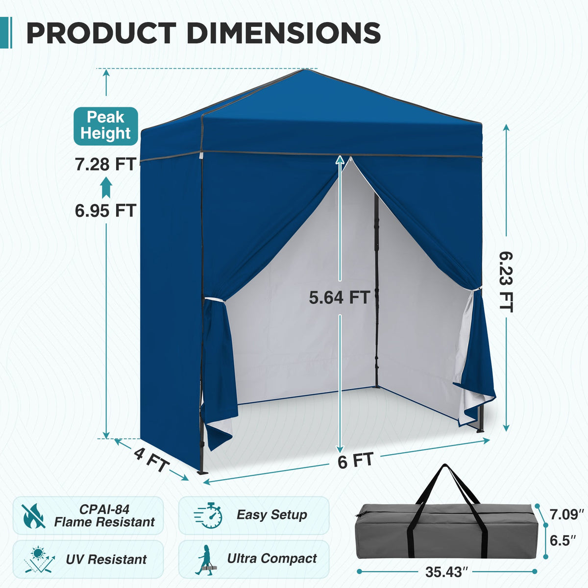 6x4 Instant Pop Up Canopy Tent with 4 Sidewalls - Eagle Peak®