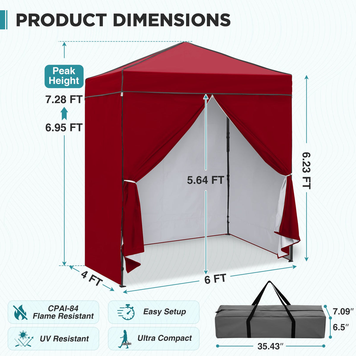 6x4 Instant Pop Up Canopy Tent with 4 Sidewalls - Eagle Peak®