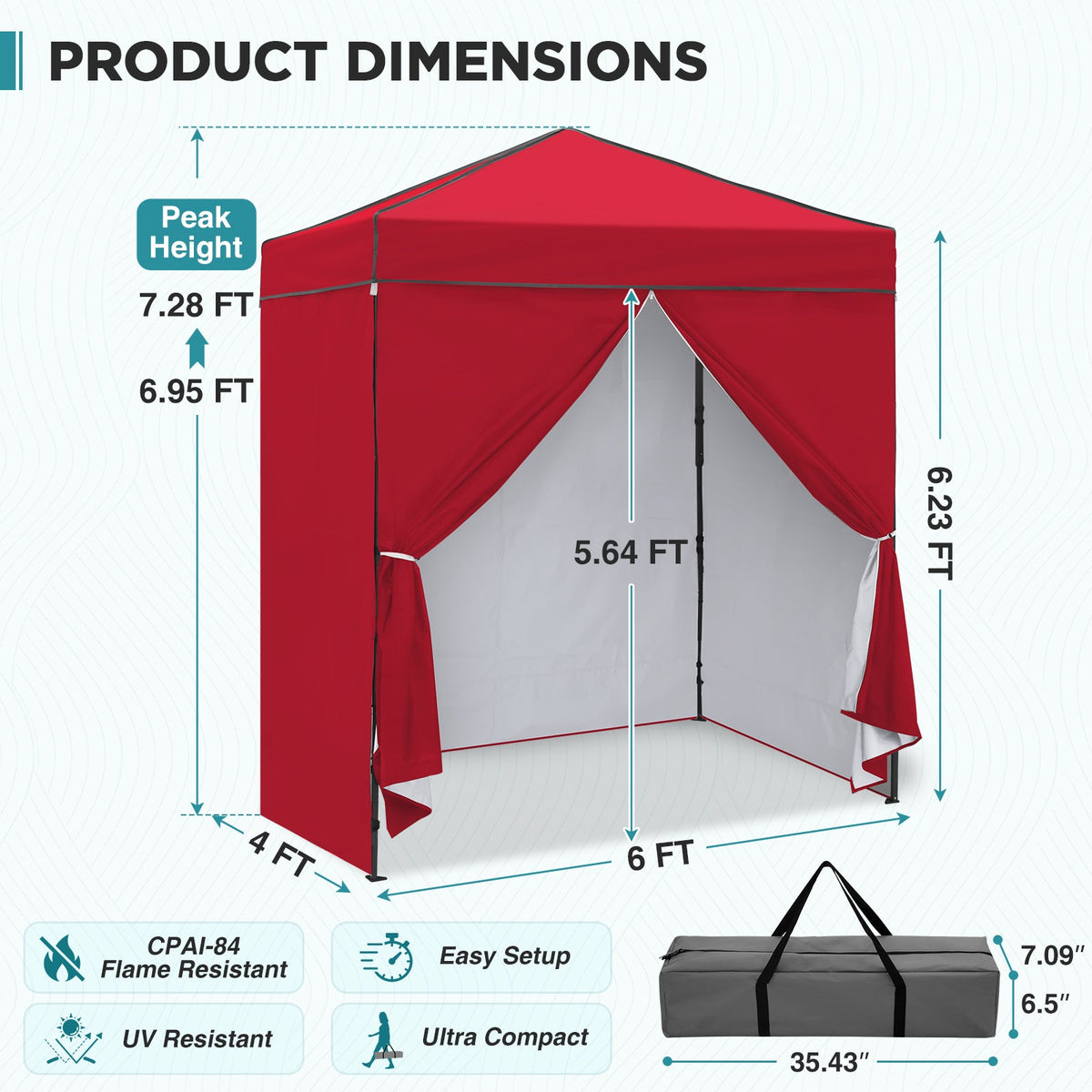 6x4 Instant Pop Up Canopy Tent with 4 Sidewalls - Eagle Peak®