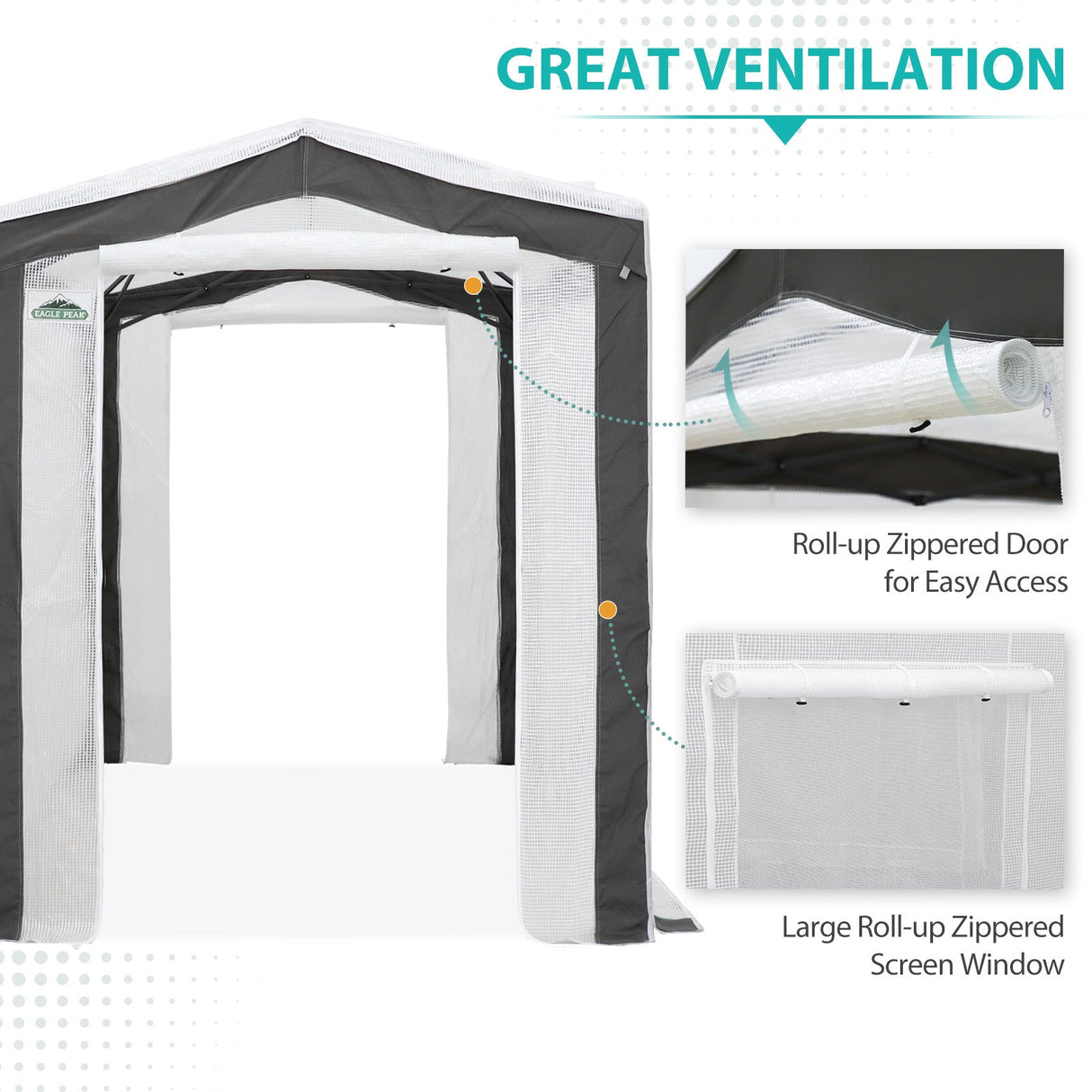 6x4/8x6/10x10 Portable Walk in Greenhouse with Polyester Reinforced Corners, Gray/White, Green/White - Eagle Peak Custom Canopy Tent