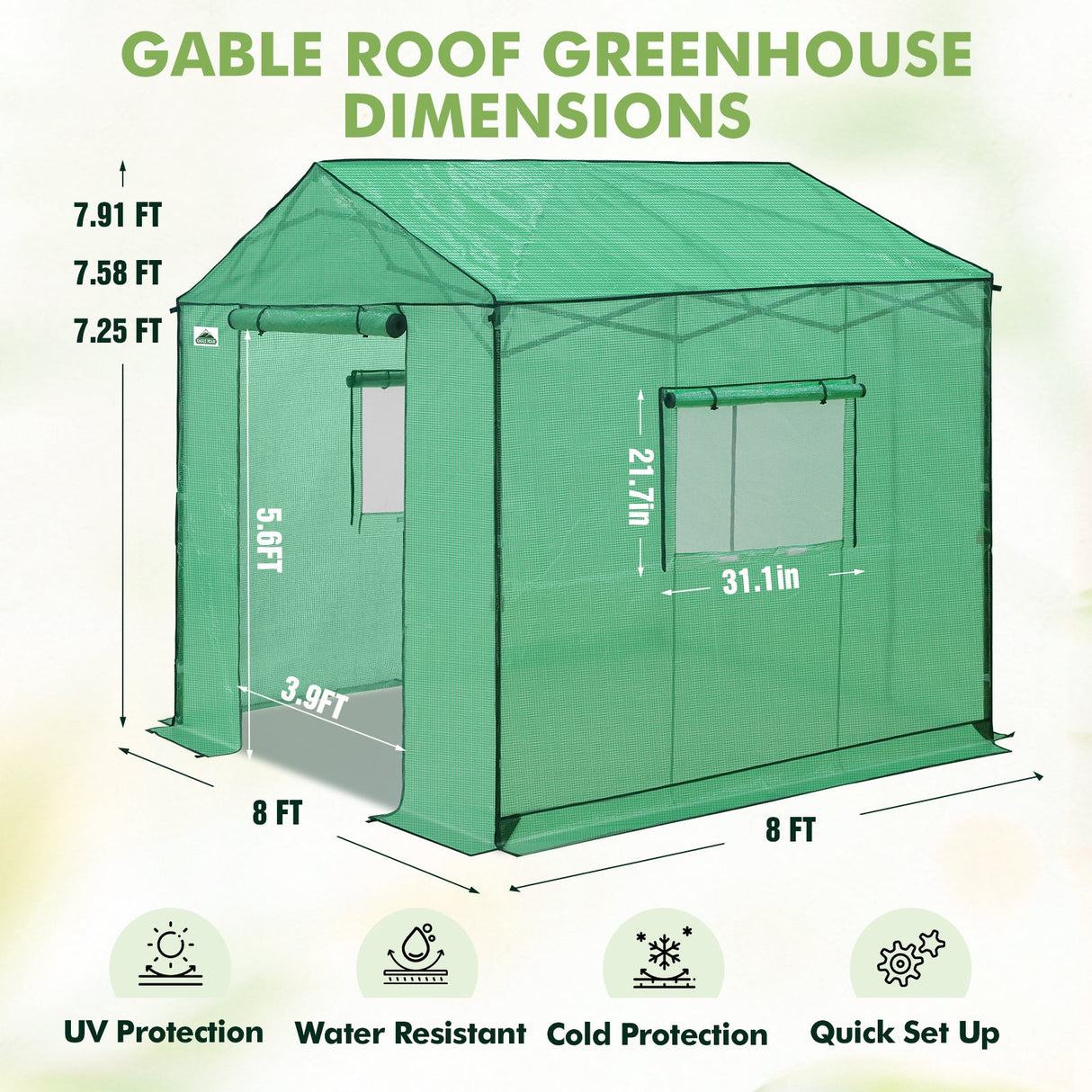 6x6/ 8x8/ 10x10 Portable Pop Up Greenhouse, Patented Center Lock with Gable Roof - Eagle Peak Custom Canopy Tent