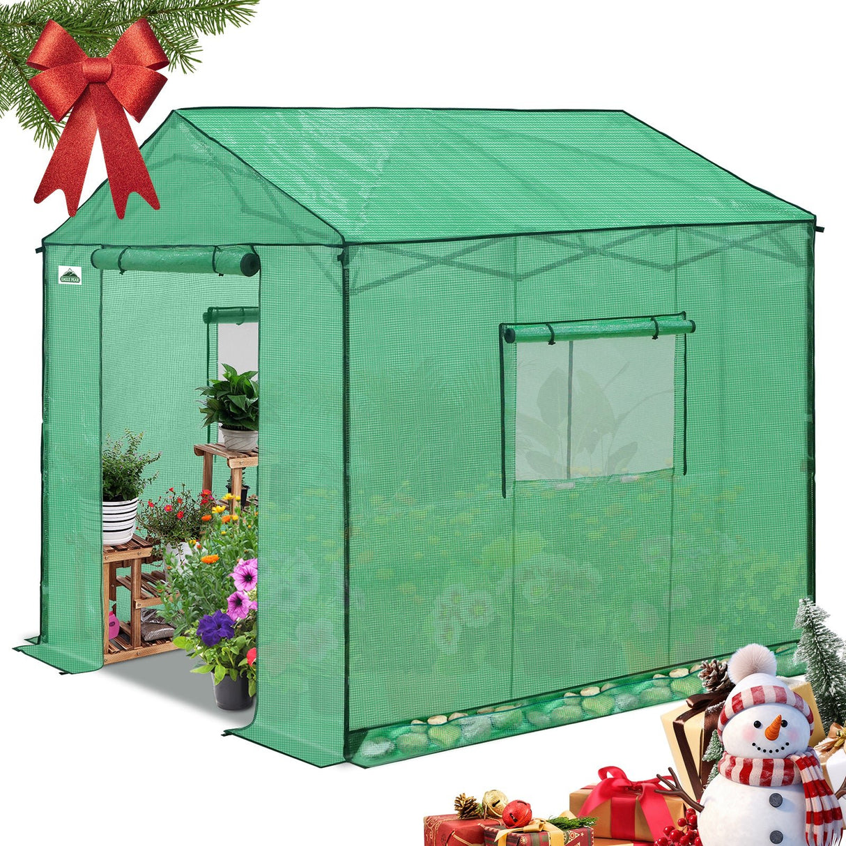 6x6/ 8x8/ 10x10 Portable Pop Up Greenhouse, Patented Center Lock with Gable Roof - Eagle Peak Custom Canopy Tent