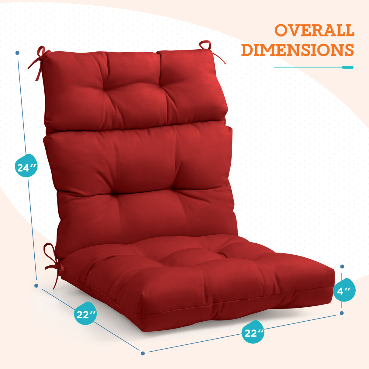 Tufted Outdoor/Indoor High Back Patio Chair Cushion, 2 Pack, 46'' x 22''