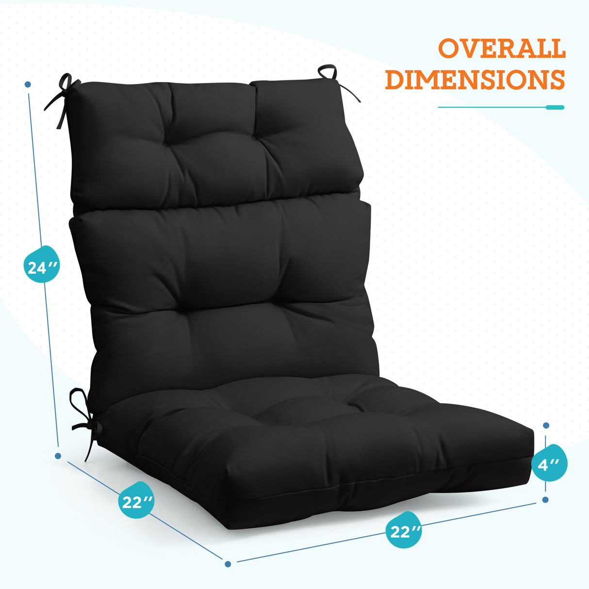 Tufted Outdoor/Indoor High Back Patio Chair Cushion, 2 Pack, 46'' x 22''