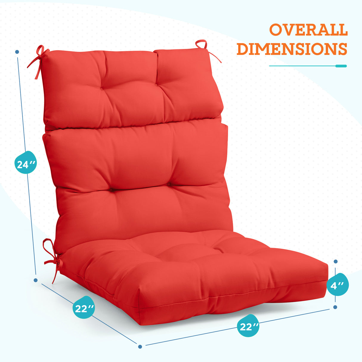Tufted Outdoor/Indoor High Back Patio Chair Cushion, 2 Pack, 46'' x 22''