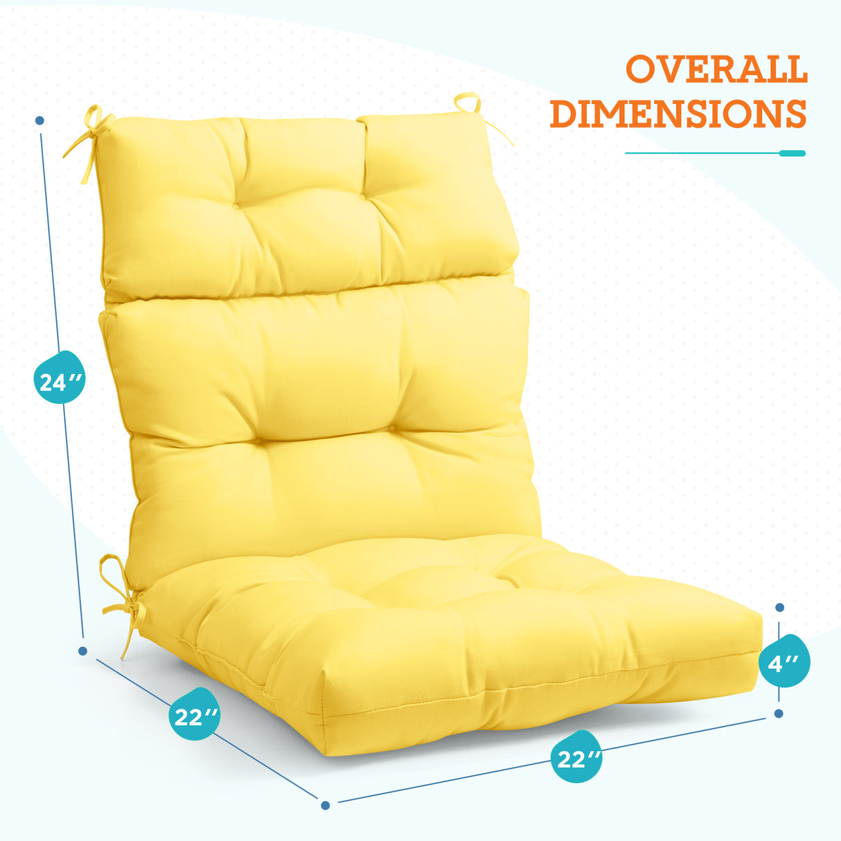 Tufted Outdoor/Indoor High Back Patio Chair Cushion, 2 Pack, 46'' x 22''