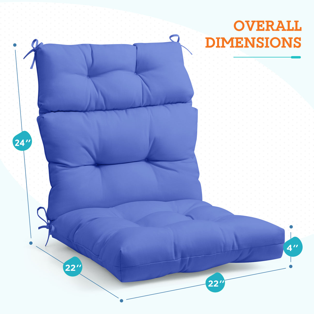 Tufted Outdoor/Indoor High Back Patio Chair Cushion, 2 Pack, 46'' x 22''