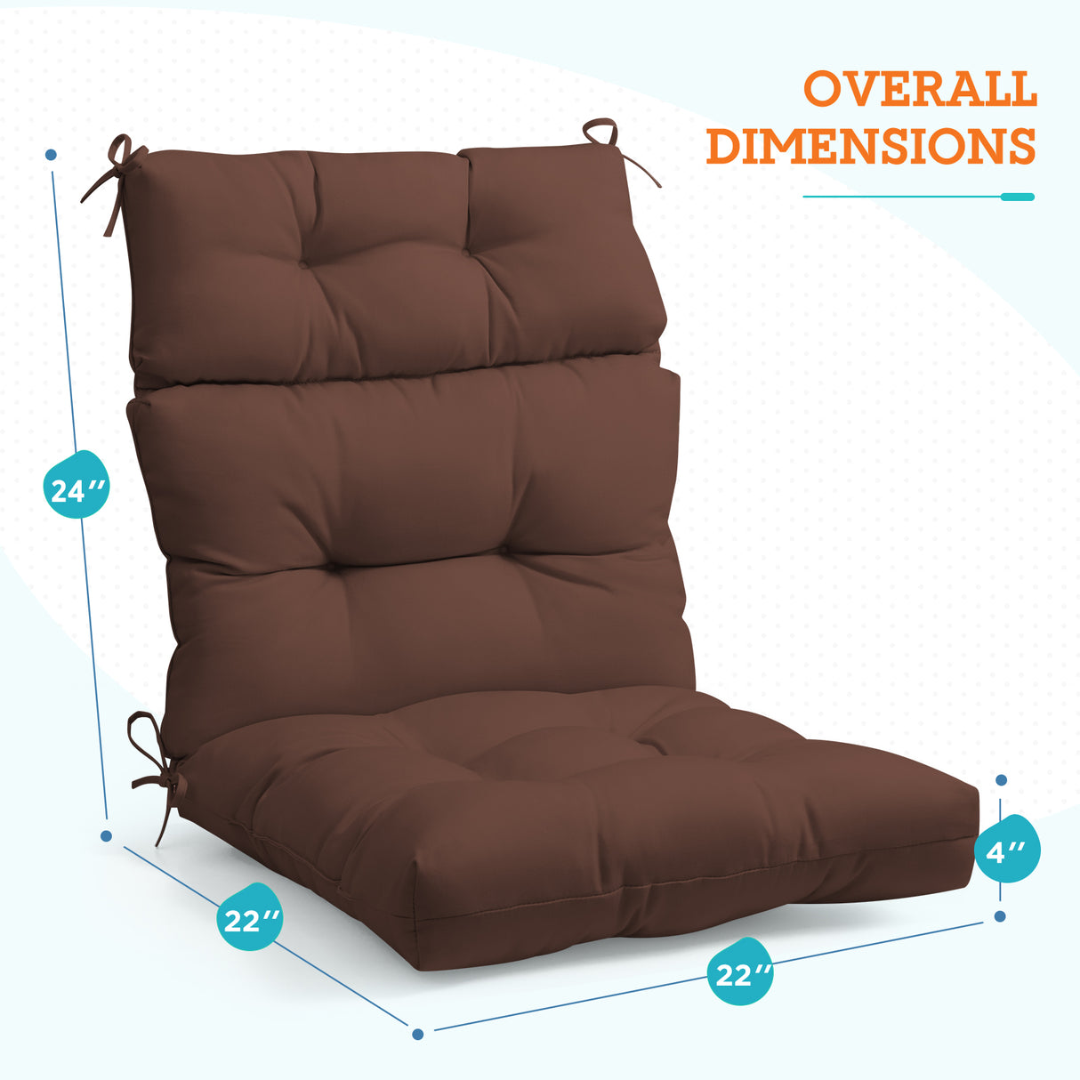 Tufted Outdoor/Indoor High Back Patio Chair Cushion, 2 Pack, 46'' x 22''